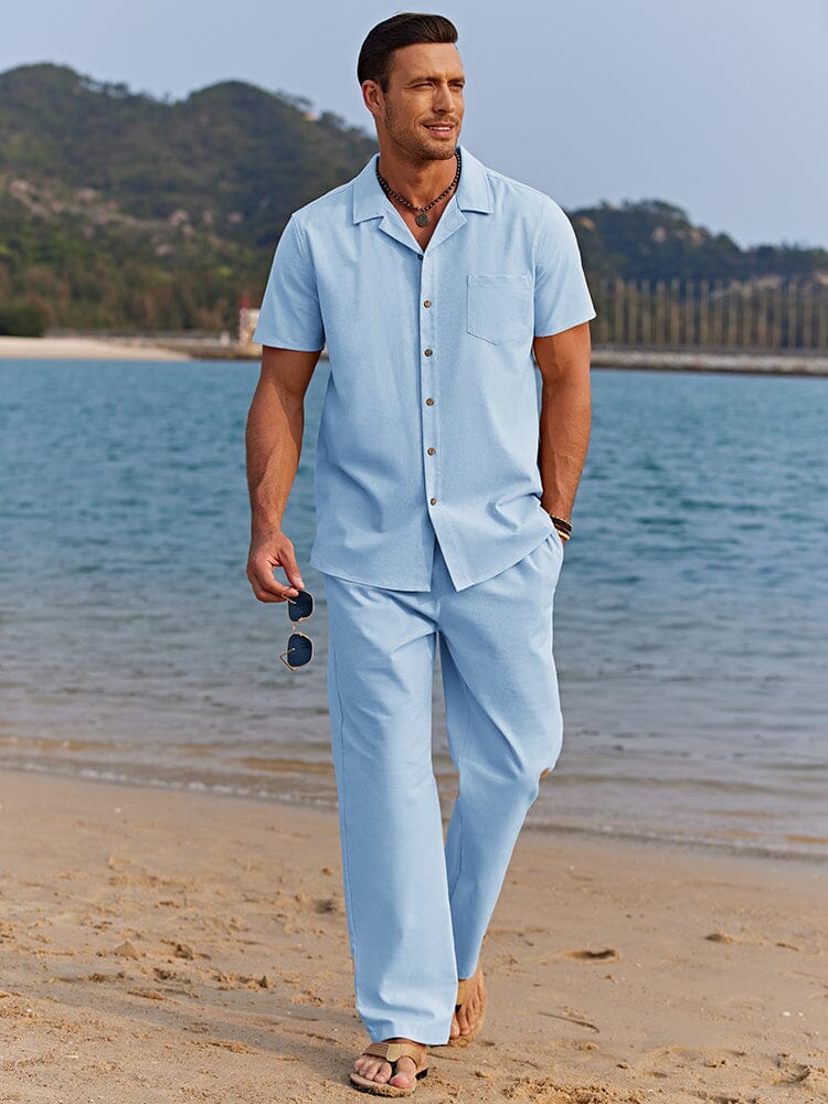 Casual Linen Style Beach Shirt Sets (Live Only)