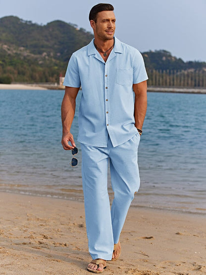 Casual Linen Style Beach Shirt Sets (Live Only)