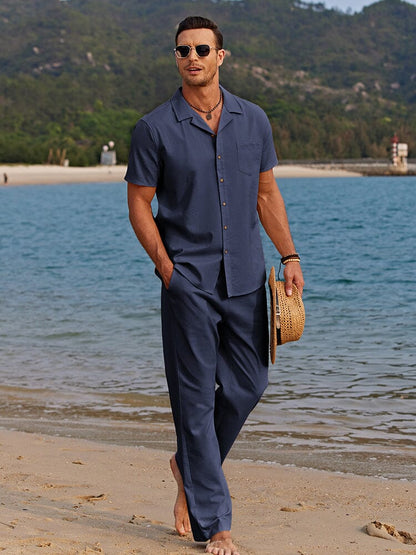 Casual Linen Style Beach Shirt Sets (Live Only)