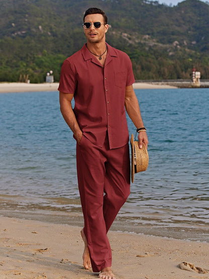 Casual Linen Style Beach Shirt Sets (Live Only)