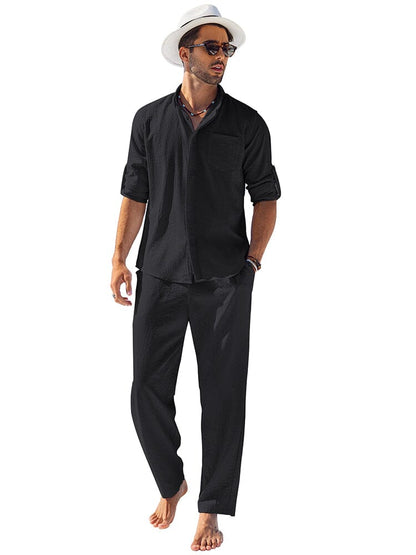 2-Piece Linen Long Sleeve Shirt Sets (US Only)