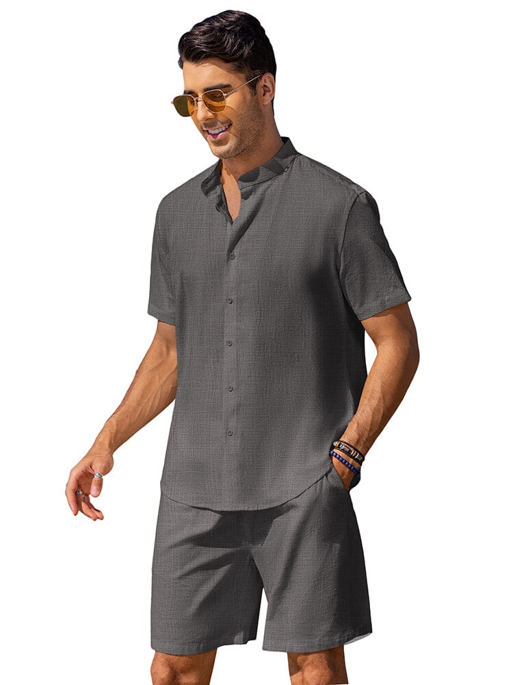 Casual Cotton Linen Stand Collar Shirt Set (US Only)