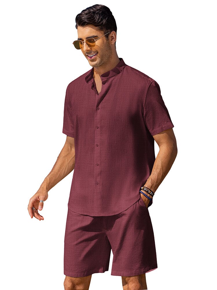 Casual Cotton Linen Stand Collar Shirt Set (US Only)