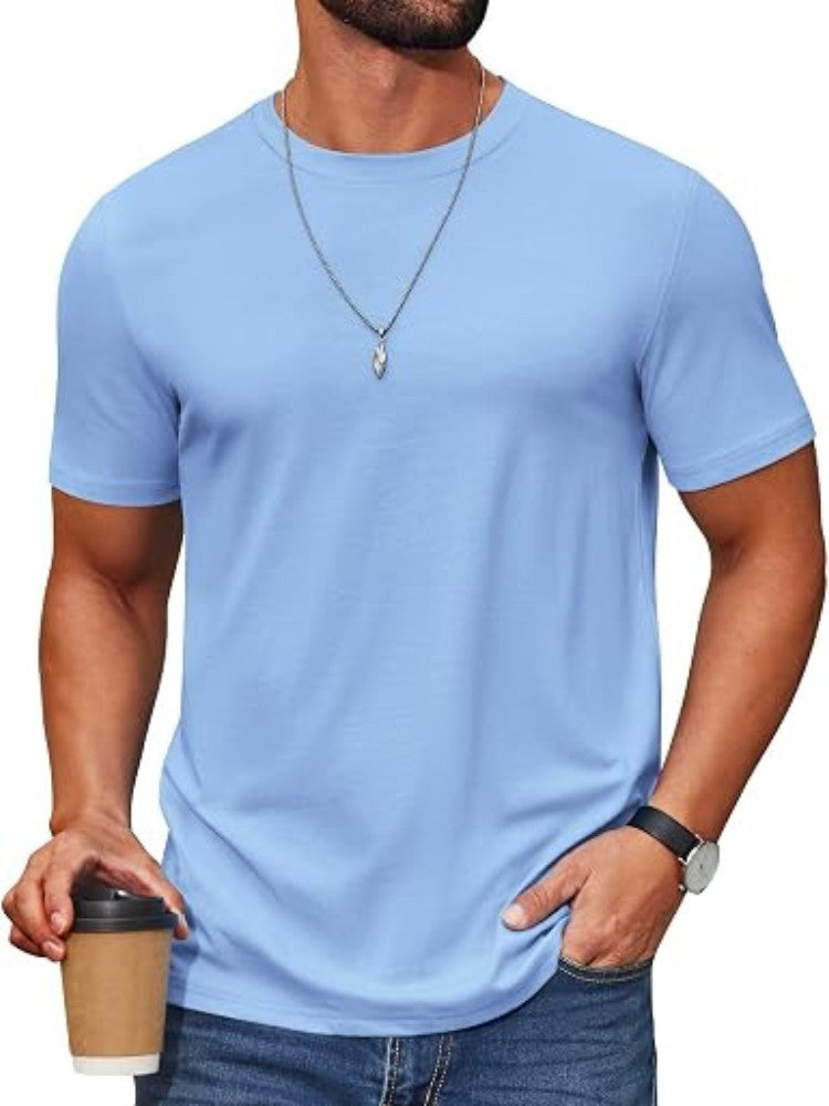 Cotton Blend Crew Neck Short Sleeve Basic T-Shirt (US Only)