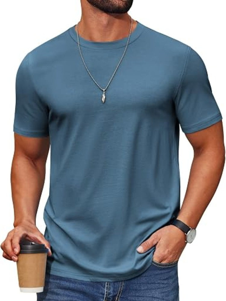 Cotton Blend Crew Neck Short Sleeve Basic T-Shirt (US Only)