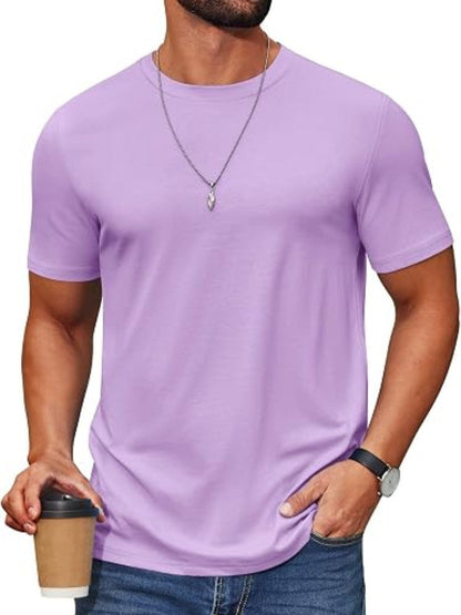 Cotton Blend Crew Neck Short Sleeve Basic T-Shirt (US Only)