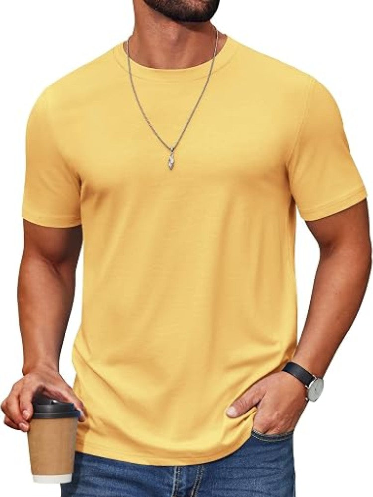 Cotton Blend Crew Neck Short Sleeve Basic T-Shirt (US Only)