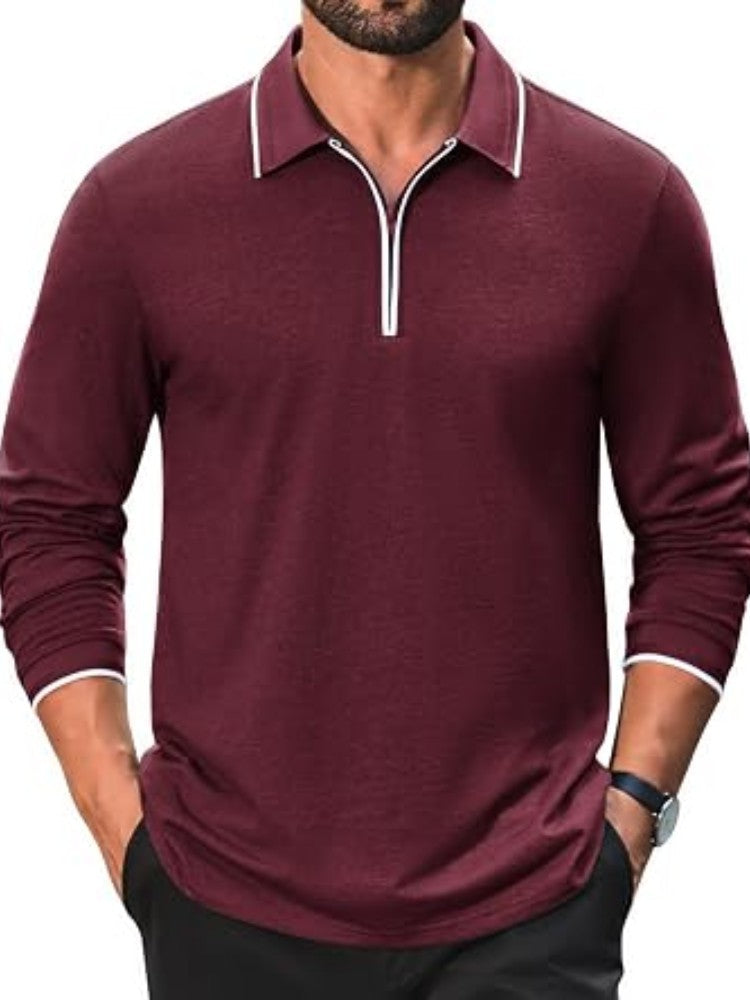 Cotton Quarter Zip Long Sleeve Polo Shirt (US Only)