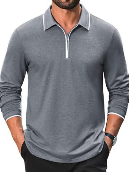 Cotton Quarter Zip Long Sleeve Polo Shirt (US Only)
