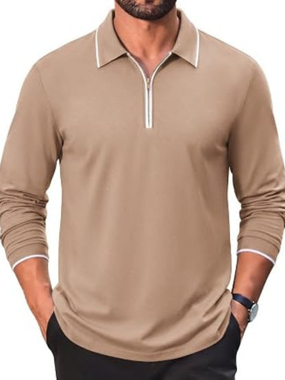 Cotton Quarter Zip Long Sleeve Polo Shirt (US Only)