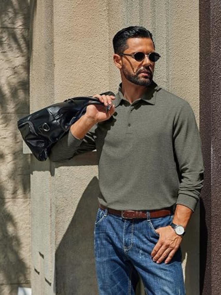 Classic Heathered Long Sleeve Polo Shirt (US Only)
