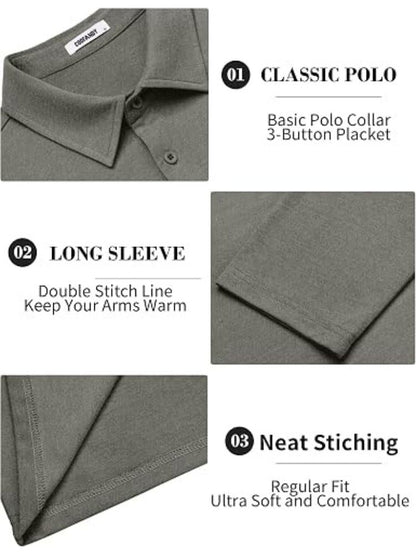 Classic Heathered Long Sleeve Polo Shirt (US Only)