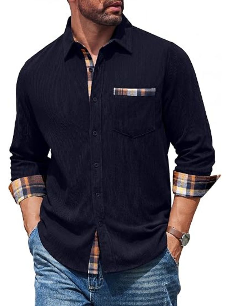 Corduroy Button Down Long Sleeve Shirt Jacket (US Only)