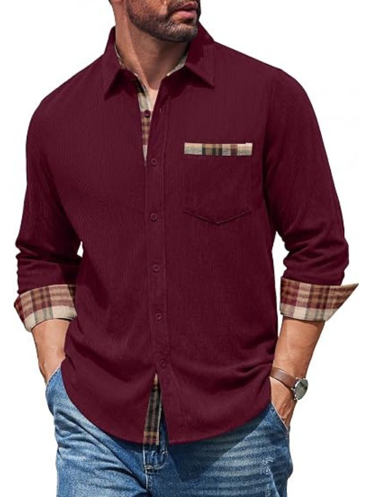 Corduroy Button Down Long Sleeve Shirt Jacket (US Only)