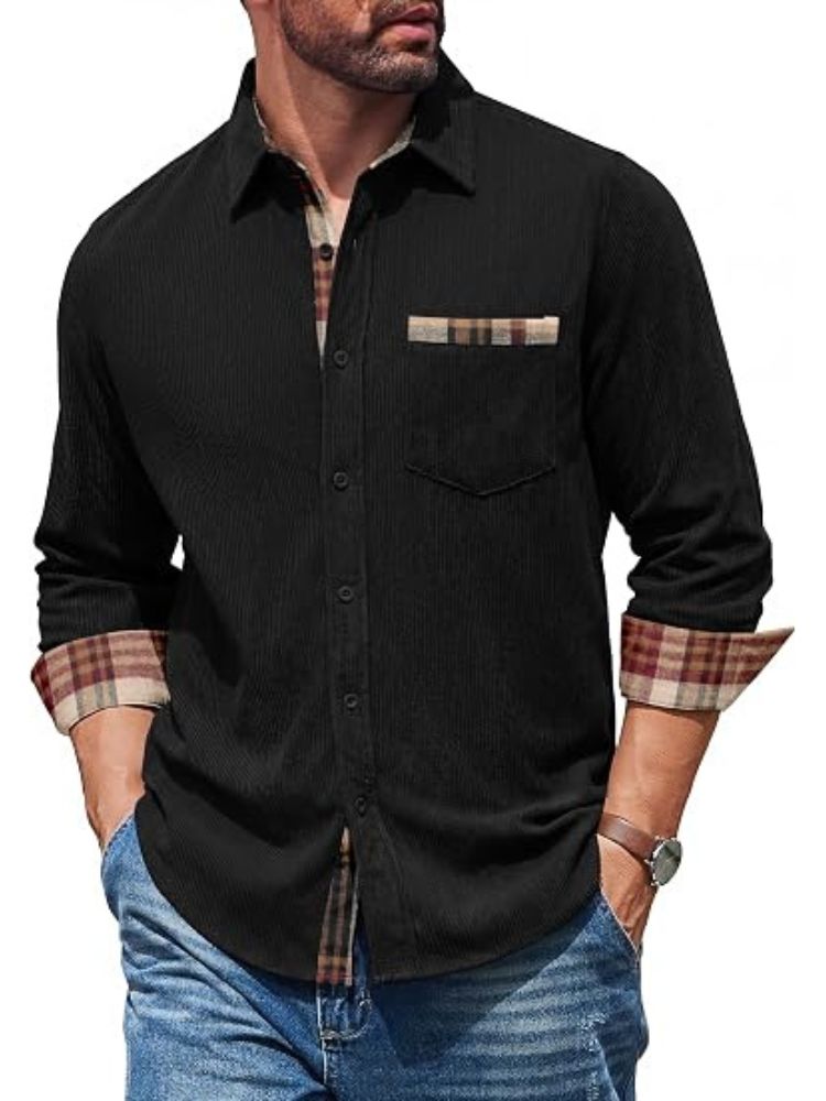 Corduroy Button Down Long Sleeve Shirt Jacket (US Only)