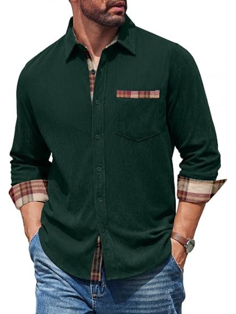Corduroy Button Down Long Sleeve Shirt Jacket (US Only)