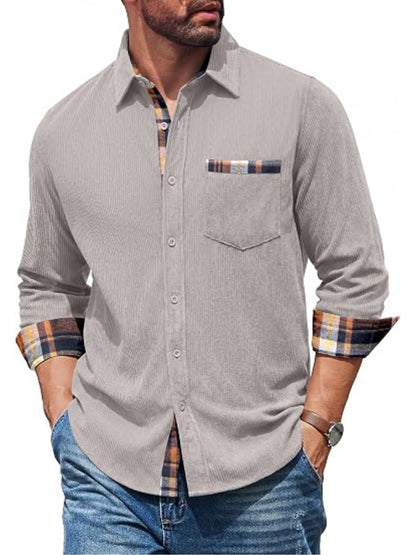 Corduroy Button Down Long Sleeve Shirt Jacket (US Only)