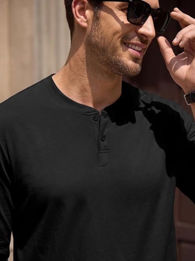 Essential 100% Cotton Long Sleeve Henley Shirt (US Only)