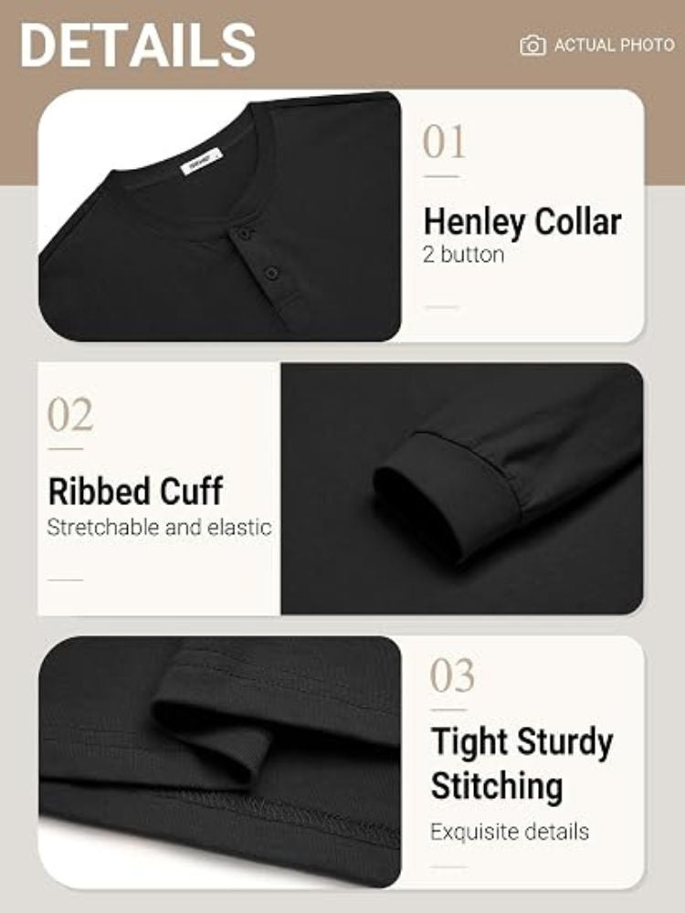 Essential 100% Cotton Long Sleeve Henley Shirt (US Only)