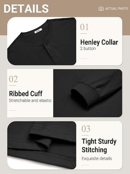 Essential 100% Cotton Long Sleeve Henley Shirt (US Only)