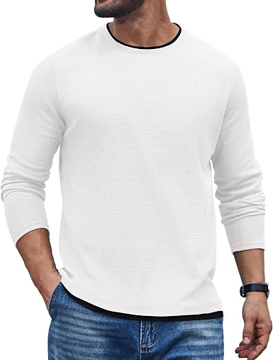 Waffle Knit Crewneck Long Sleeve T-Shirt (US Only)