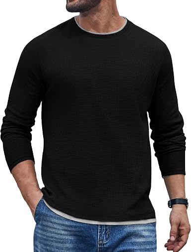 Waffle Knit Crewneck Long Sleeve T-Shirt (US Only)