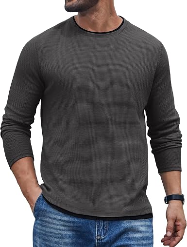 Waffle Knit Crewneck Long Sleeve T-Shirt (US Only)