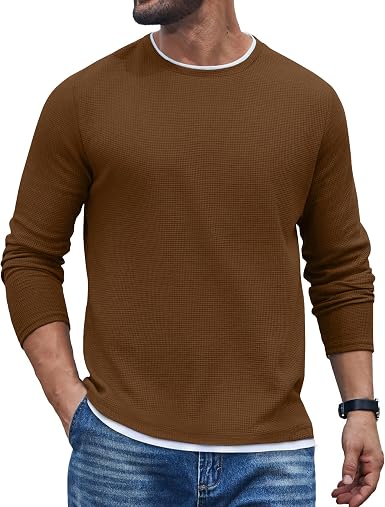 Waffle Knit Crewneck Long Sleeve T-Shirt (US Only)