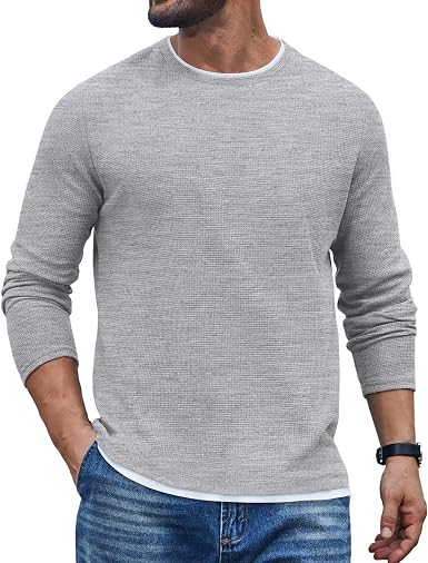 Waffle Knit Crewneck Long Sleeve T-Shirt (US Only)