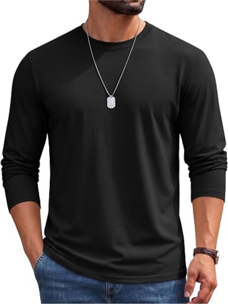 Cotton Crew Neck Long Sleeve Basic Classic T-Shirt (US Only)