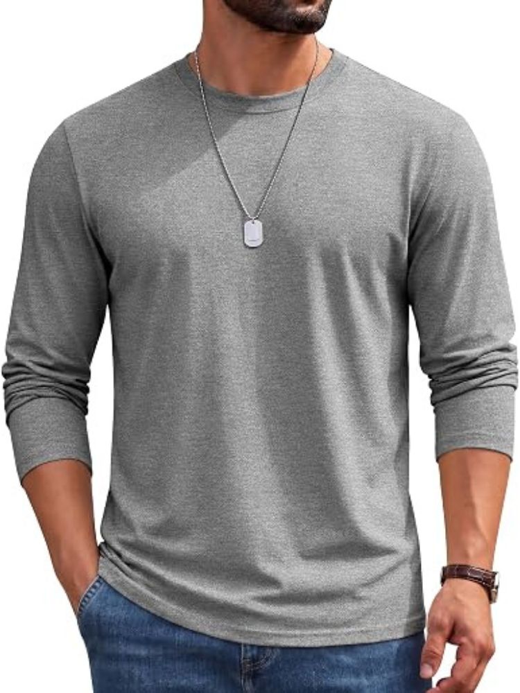 Cotton Crew Neck Long Sleeve Basic Classic T-Shirt (US Only)