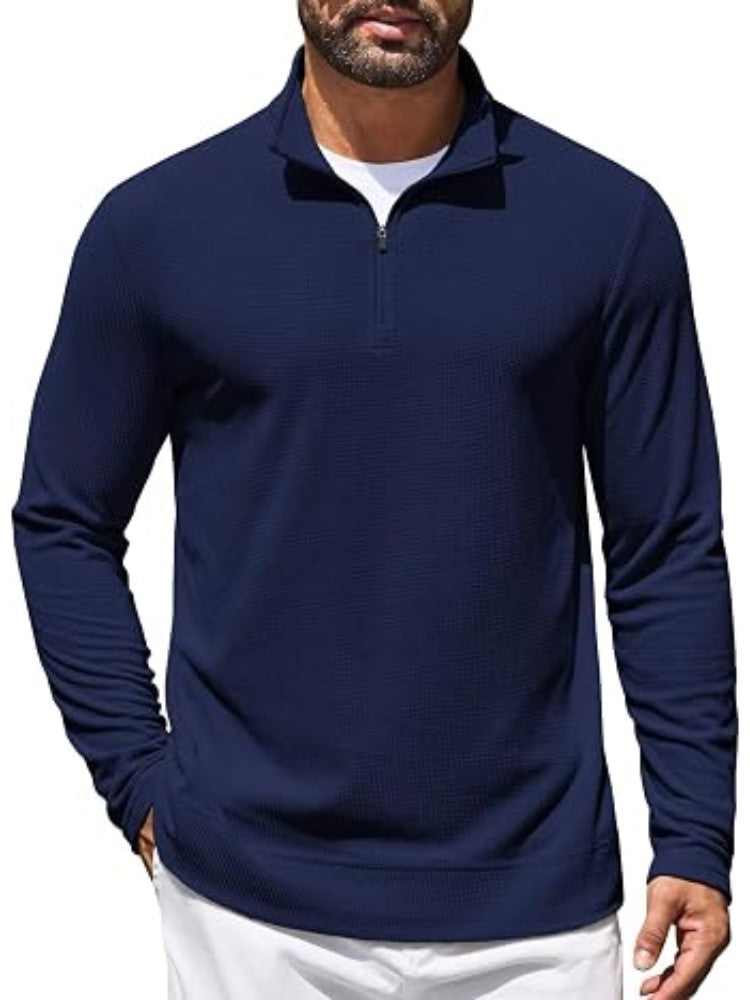 Lightweight Waffle Knit Quarter Zip Mock Neck Pullover Sweatshirt (US Only)