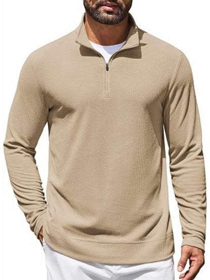 Lightweight Waffle Knit Quarter Zip Mock Neck Pullover Sweatshirt (US Only)