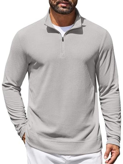 Lightweight Waffle Knit Quarter Zip Mock Neck Pullover Sweatshirt (US Only)