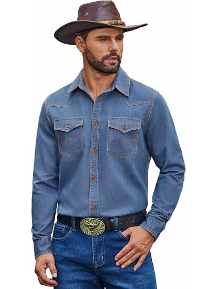 Western Cowboy Long Sleeve Button Down Work Shirt (US Only)