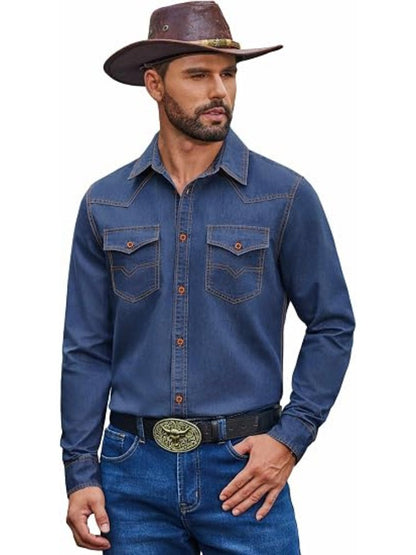 Western Cowboy Long Sleeve Button Down Work Shirt (US Only)