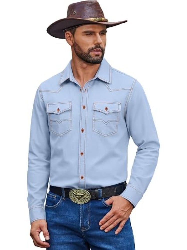 Western Cowboy Long Sleeve Button Down Work Shirt (US Only)