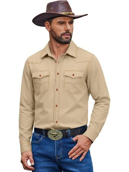 Western Cowboy Long Sleeve Button Down Work Shirt (US Only)