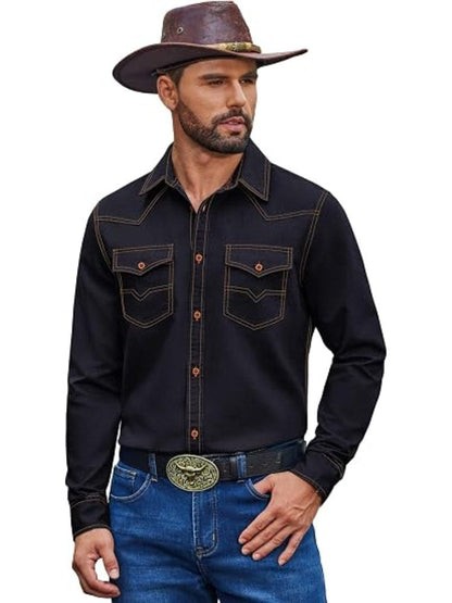 Western Cowboy Long Sleeve Button Down Work Shirt (US Only)