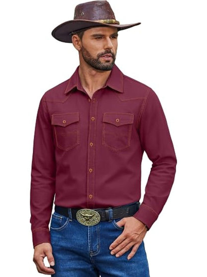 Western Cowboy Long Sleeve Button Down Work Shirt (US Only)