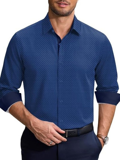 Printed Contrast Collar Long Sleeve Button Down Dress Shirt (US Only)