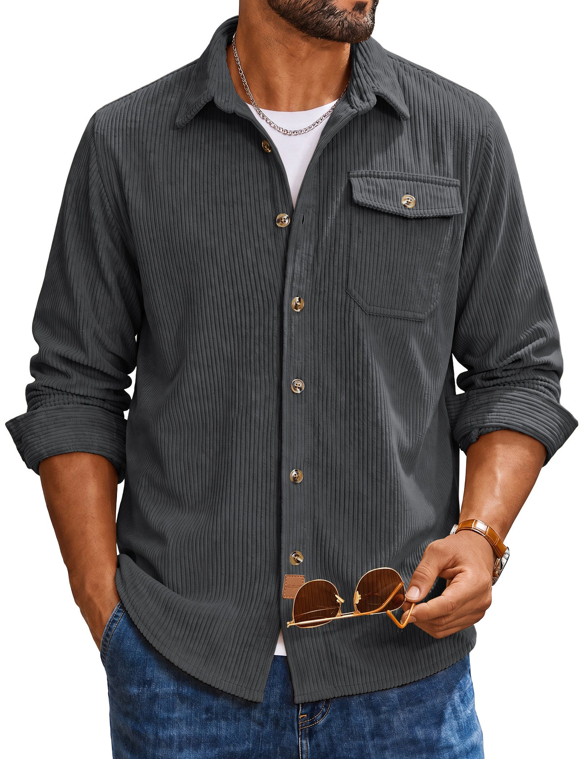 Corduroy Button Down Shirt Jacket (US Only)