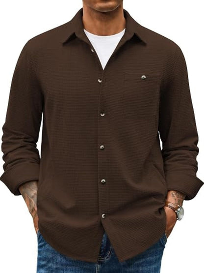 Waffle Corduroy Button Down Long Sleeve Shirt (US Only)
