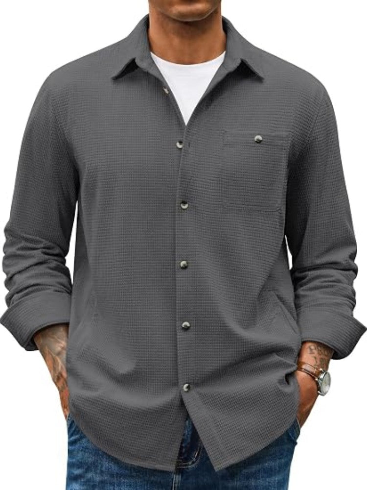 Waffle Corduroy Button Down Long Sleeve Shirt (US Only)