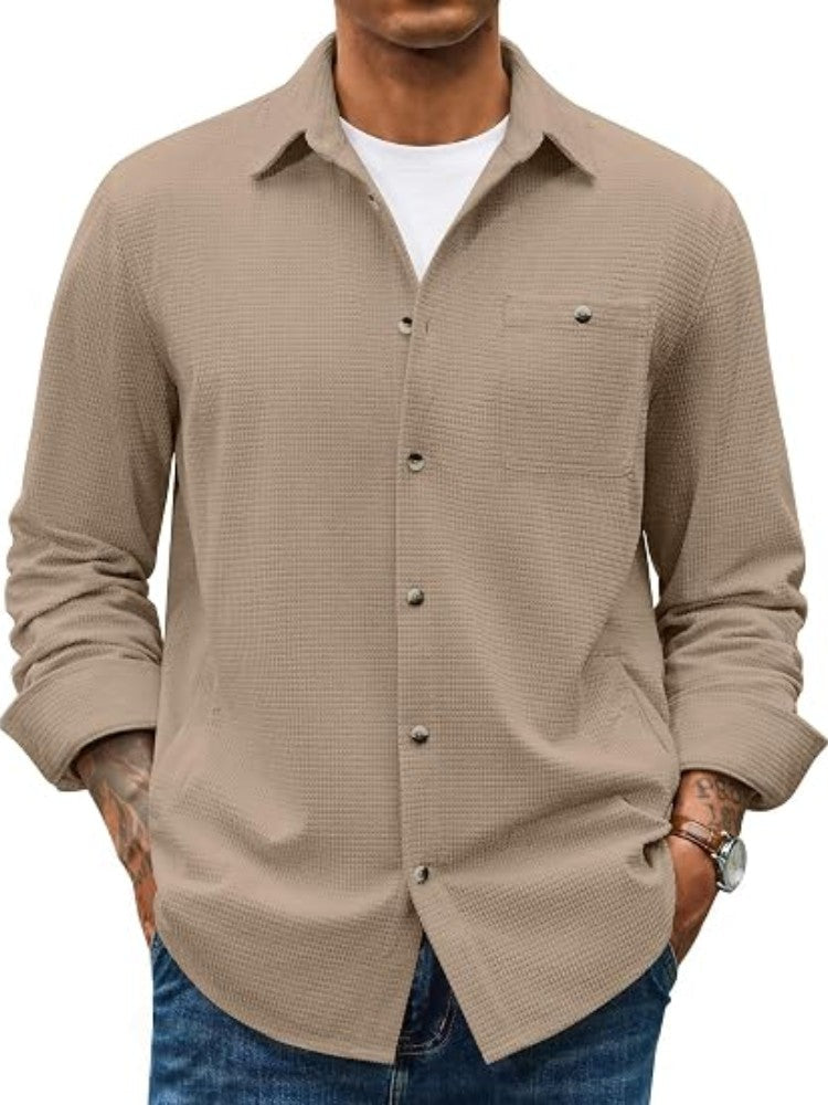 Waffle Corduroy Button Down Long Sleeve Shirt (US Only)
