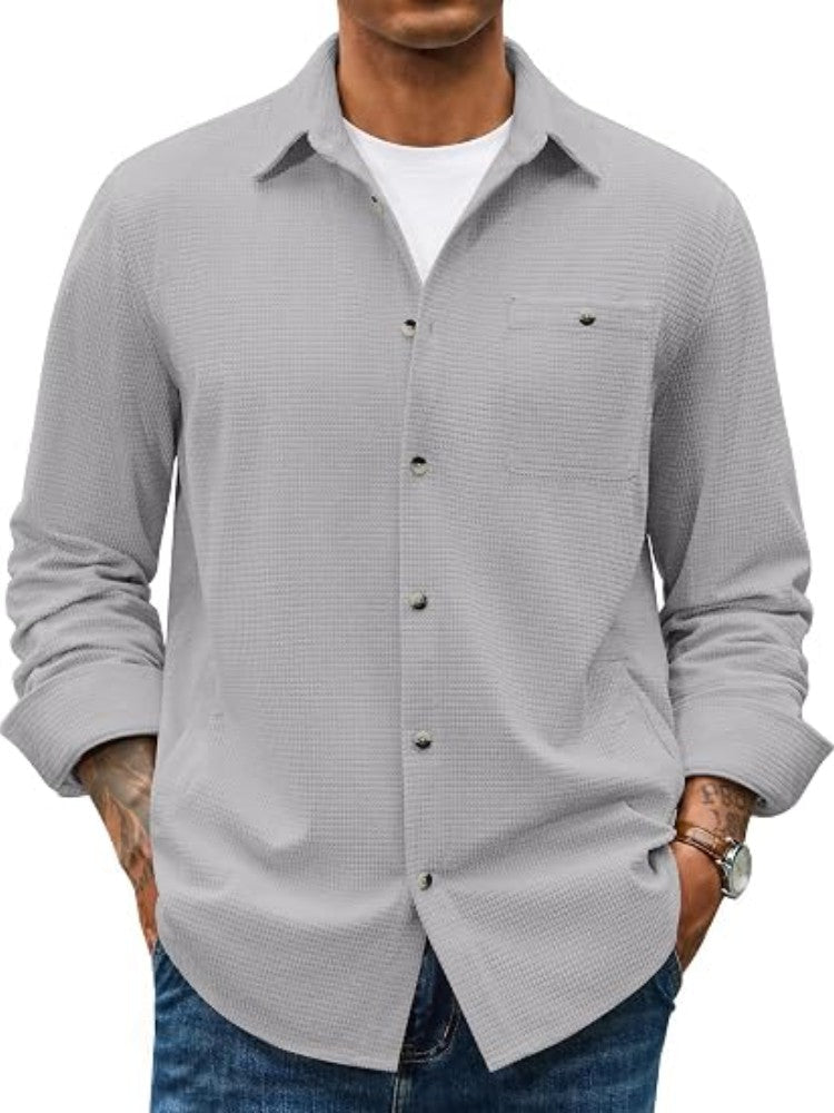 Waffle Corduroy Button Down Long Sleeve Shirt (US Only)