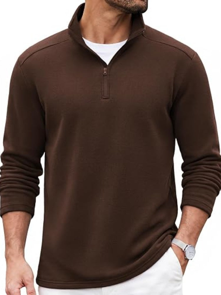 Quarter Zip Mock Neck Cotton Blend Pullover Sweatshirt (US Only)
