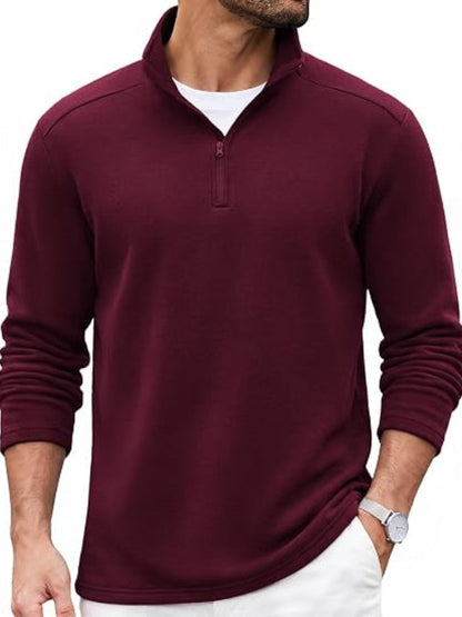 Quarter Zip Mock Neck Cotton Blend Pullover Sweatshirt (US Only)