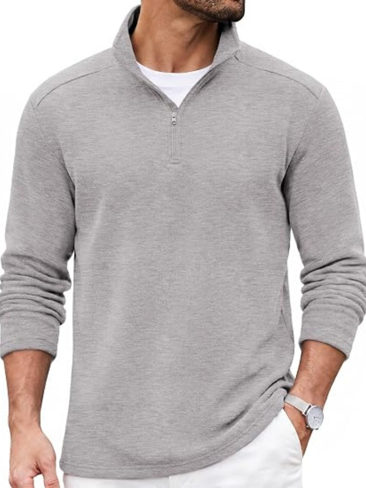 Quarter Zip Mock Neck Cotton Blend Pullover Sweatshirt (US Only)