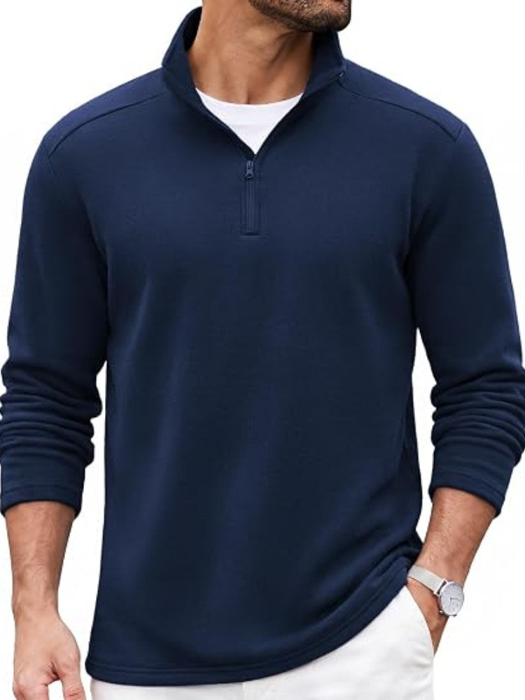Quarter Zip Mock Neck Cotton Blend Pullover Sweatshirt (US Only)